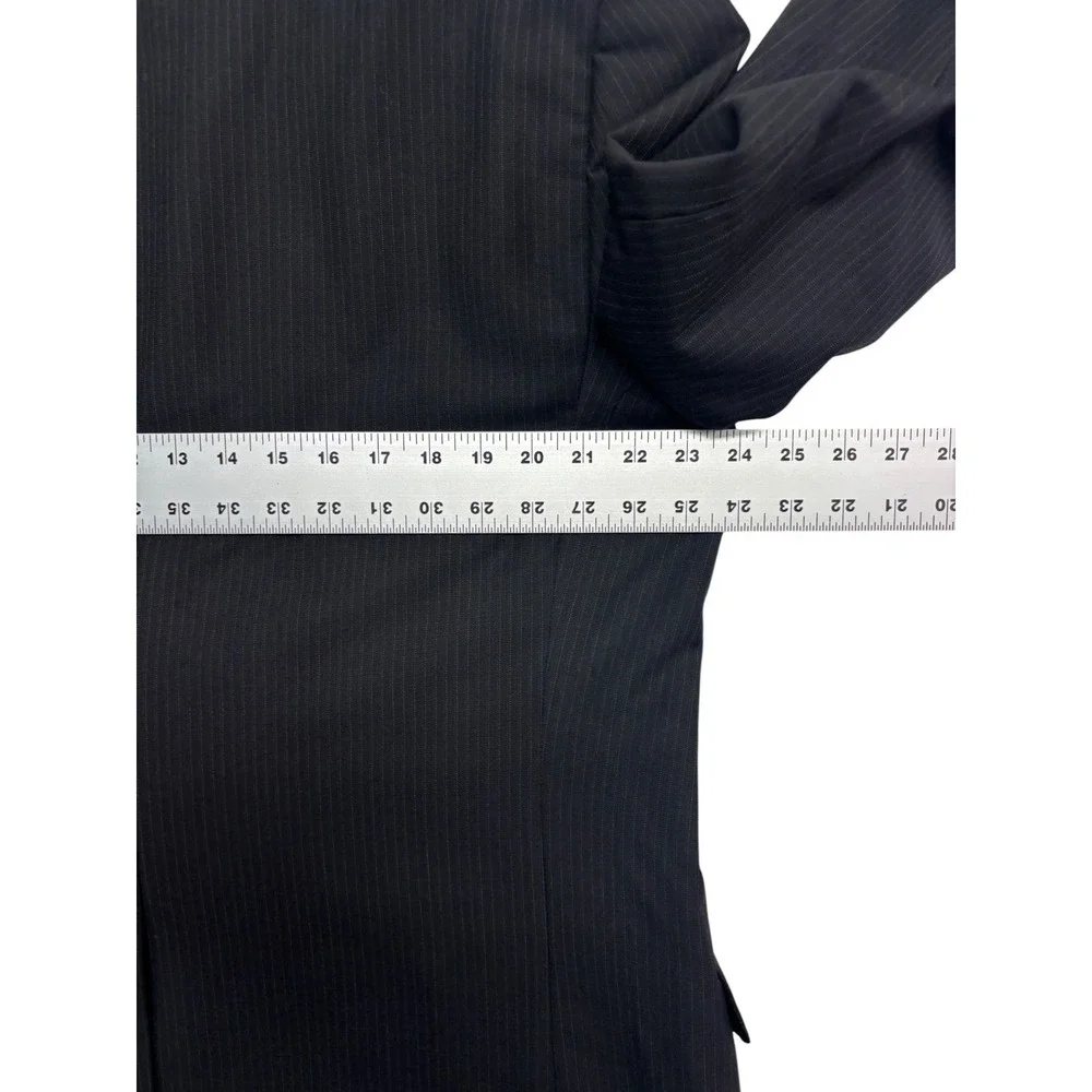vtg 90s Hart Schaffner Marx 44L 38x30 Black Pinstripe 2pc Pant Suit Pleated USA